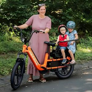 Vélo cargo électrique à longue queue pour usage urbain et familial, 2-3 sièges pour enfants et animaux, vélo cargo électrique grande capacité - Product Image 4