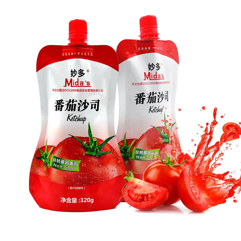 Factory Price Food Packaging Plastic Laminated Liquid Bags Spouted Stand Up Pouch Tomato Paste Bags with Cap