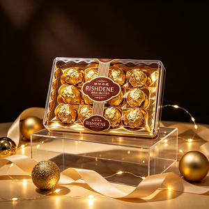 Ensemble de chocolats à la truffe fourrés aux noisettes, emballés dans un coffret doré haut de gamme, RISHDENE, élégante boîte cadeau transparente - Product Image 6