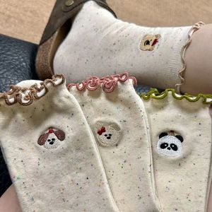 Cute Cartoon Ankle Socks Women Ruffled <b>Edge</b> Breathable Polyester Fiber Animal Patterns Student Korean Style Fashion Socks - Product Image 2