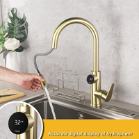 VENTE FLASH Robinet de cuisine intelligent à affichage numérique moderne avec éclairage LED, poignée unique, finition brossée, laiton, céramique