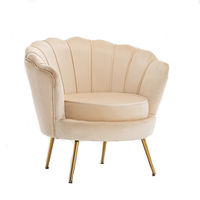 Minimalistischer geschwungener Blütenblatt-Sessel mit weicher Samtpolsterung, Sillon Oro Bein, dekorativer Einzelsofa-Stuhl für Wohnmöbel