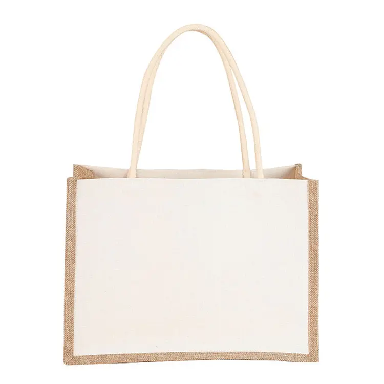 Özel logo fabrika fiyat ücretsiz örnek çevre dostu kolu çanta alışveriş jüt çanta İpli beyaz mini jüt çanta