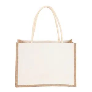 Logo personnalisé, prix d'usine, échantillon gratuit, sac à poignée écologique, sac de shopping, sac de jute à cordon, mini sac de jute blanc