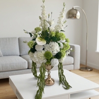 Centre de table en fleurs artificielles de haute qualité, fait main, en soie blanche et verte, 35 cm, arrangement moderne et luxueux pour mariage, hôtel, sur mesure