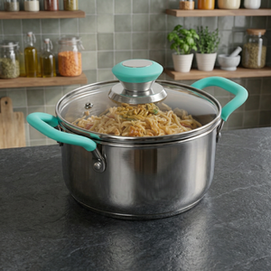 Stainless Steel Casserole <b>Pot</b> With Glass <b>Lid</b> And Silicone Handles Round Durable For Gas And Induction Cookers Dishwasher Safe - Product Image 6