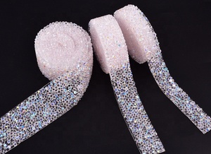 Couture Cristal Coupe Décoration Appliques Hot Fix Bande Garniture Applicateur Ruban 1.5cm Largeur Strass Bande pour Robes - Product Image 5
