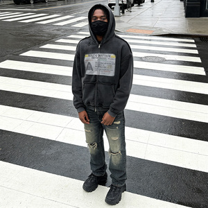 Sweat-shirt thermique délavé à l'acide pour homme, taille XL, avec logo personnalisé OEM, broderie unie, fermeture éclair, techniques de teinture, impression numérique décontractée - Product Image 1