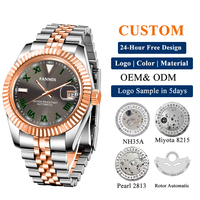 Montre de couple personnalisée, argent-rose, mouvement NH35 / Miyota 8215, saphir, 100 m, natation, montres mécaniques