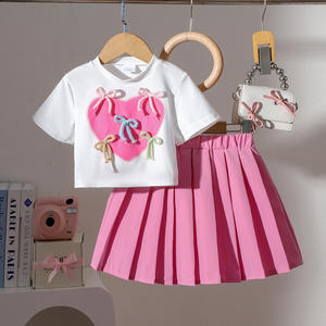 ชุดเซ็ตสองชิ้นสำหรับเด็กผู้หญิง ลายผีเสื้อ โบว์ หัวใจ น่ารัก สไตล์ฤดูใบไม้ร่วง เสื้อคอกลมสีพื้น พร้อมกระโปรงจีบหลายชั้น - Product Image 6