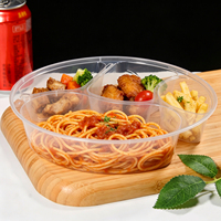 Boîte à lunch jetable ronde à 3 compartiments, récipient alimentaire en plastique avec couvercle, compatible micro-ondes, pour la restauration, fournitures de restaurant