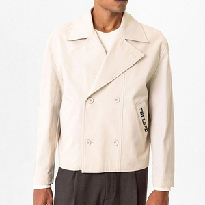 Manteau trench court pour homme, coupe ajustée, double boutonnage, revers, veste courte, style décontracté minimaliste, vêtement d'extérieur printemps automne - Product Image 2