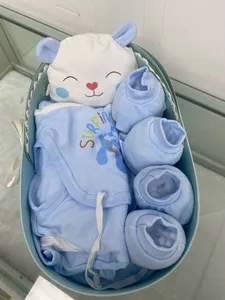 Set pakaian katun murni bayi baru lahir, set pakaian kasual untuk baju bayi baru lahir dengan kotak mewah