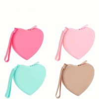 Porte-monnaie en silicone à fermeture éclair en forme de cœur Kawaii, porte-clés, trousse de maquillage couleur macaron, breloque, portefeuille pour femme, boîte à bijoux, porte-clés
