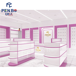 Moda Rosa Blanco Estilo Suministro de belleza Peluca de pelo Diseño de tienda Escaparate de cosméticos de madera Tienda de perfumes cosméticos Decoración de interiores - Product Image 1