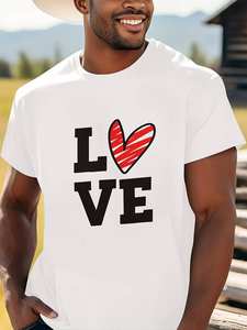 T-shirt da uomo in cotone nero girocollo a maniche corte con scritta bianca 'Love' e cuore rosso, casual, taglie forti, regalo di San Valentino/Natale - Product Image 2