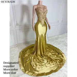 Ocstrade Designer Clothes Famous Brands Gold Evening Dress Rhinestone Diamond Women Gold And Black Elegant Sexy Prom Dresses