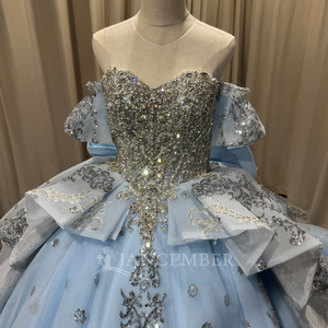 Mct023 Light Blue Quinceanera <b>Dress</b> Rhinestone Corset Silver Sequin <b>Ruffle</b> Princess Ball Gown Sweet 15 Party <b>Dress</b> Jancember - Product Image 2