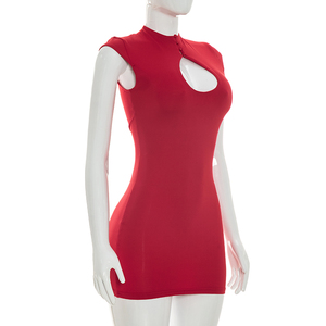 Viviblook J26DS206 Vestidos de Verano para Mujer, Nuevo Diseño Casual sin Mangas con Abertura en el Pecho, Mini Vestido Ajustado de Color Sólido - Product Image 2