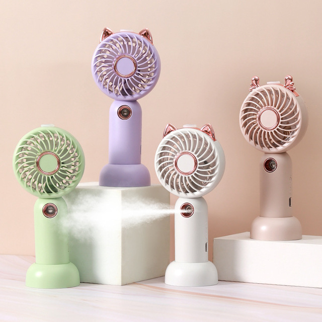 New Handheld Spray Mist Fan USB Charging Portable Small Electric Fan Desktop Fan with 5 Gears Brushed Motor Cross-border Gift