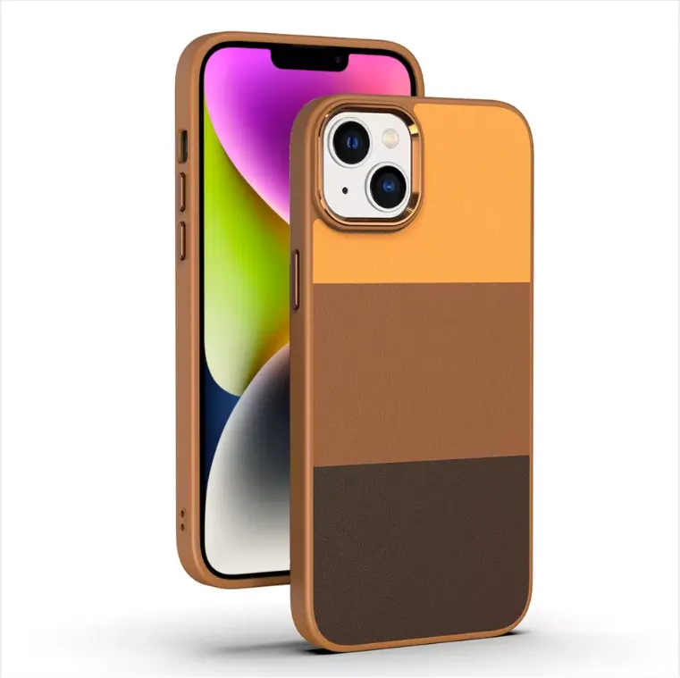 Anti-fingerprint Premium PU Leather Phone Case Metal Camera Laser Logo Leather Cover with Microfiber for iPhone 13 13 Pro
