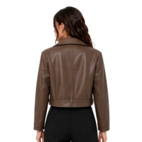 Blouson moto court en similicuir pour femme, certifié BSCI par une usine avec 17 ans d'expérience, col à revers, fermeture éclair asymétrique, vêtement d'extérieur