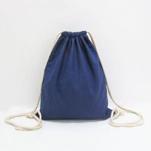 Sac à dos en toile de coton noir à cordon de serrage avec logo, prix d'usine - Product Image 5