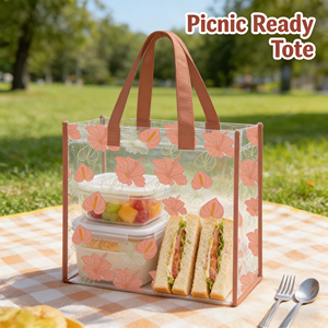 Bolsa de Compras de PVC Transparente Resistente al Agua de Alta Calidad con Estampado Personalizado, Bolsa de Picnic con Diseño de Flor de Plumeria de Hawái - Product Image 1