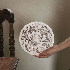จานอาหารหลักลายพืชเซรามิกสีน้ำตาลแดงวินเทจขนาด 10 นิ้ว 12 นิ้ว - Product Image 5