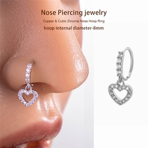 Showfay Anneau de <span class=keywords><strong>nez</strong></span> en alliage de cuivre plaqué or 18 carats avec zircone cubique, pendentif cœur creux, pour mariage et fiançailles - Product Image 5