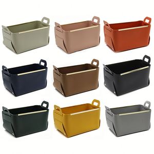 Fast 3-Day Shipping Gold Metal Trim Pu Leather <b>Basket</b> <b>Foldable</b> Storage Bins Home Organization for Laundry Use - Product Image 1