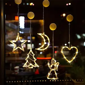 Zuignap Led Verlichting Kerst Decoratie Hanger Lamp Santa Elanden Sneeuwvlok Xmas Boom Vorm Huis Venster Opknoping