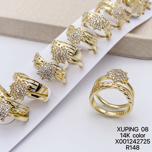 XUPING Jewelry Wholesale 14K Gold Color Plated Iced Out Stone Bridegroom Bridal Fashion <strong>Women</strong> Men a Pair Couple Wedding <strong>Ring</strong> <strong>Set</strong> - Product Image 3