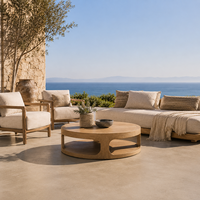 Table basse d'extérieur moderne en bois massif, table ronde pour le thé, mobilier de jardin, de patio, de resort, de plage, vente en gros, sur mesure