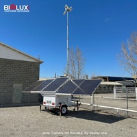 Tour de vidéosurveillance solaire autonome BIGLUX robuste avec remorque solaire et générateur de secours à démarrage automatique, option GEL ou Lithium