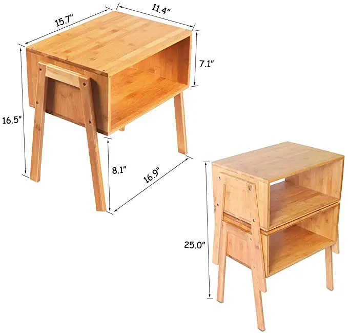 โต๊ะไม้ไผ่วางข้างเตียง2ชิ้น,โต๊ะข้างเตียงแบบปรับได้สำหรับกาแฟเฟอร์นิเจอร์ห้องนอนทันสมัย