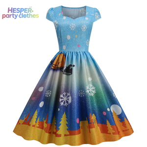 Vestido de satén con estampado vintage de estilo europeo americano para mujer HESPER, cuello cuadrado, cintura cruzada, estilo casual, para Navidad - Product Image 2