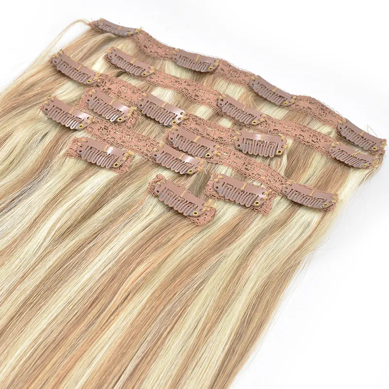 Clip In Hair Extension 100% Russian Raw Virgin Human Hair #27 Blonde Silky Straight Clip In Hair Extensions