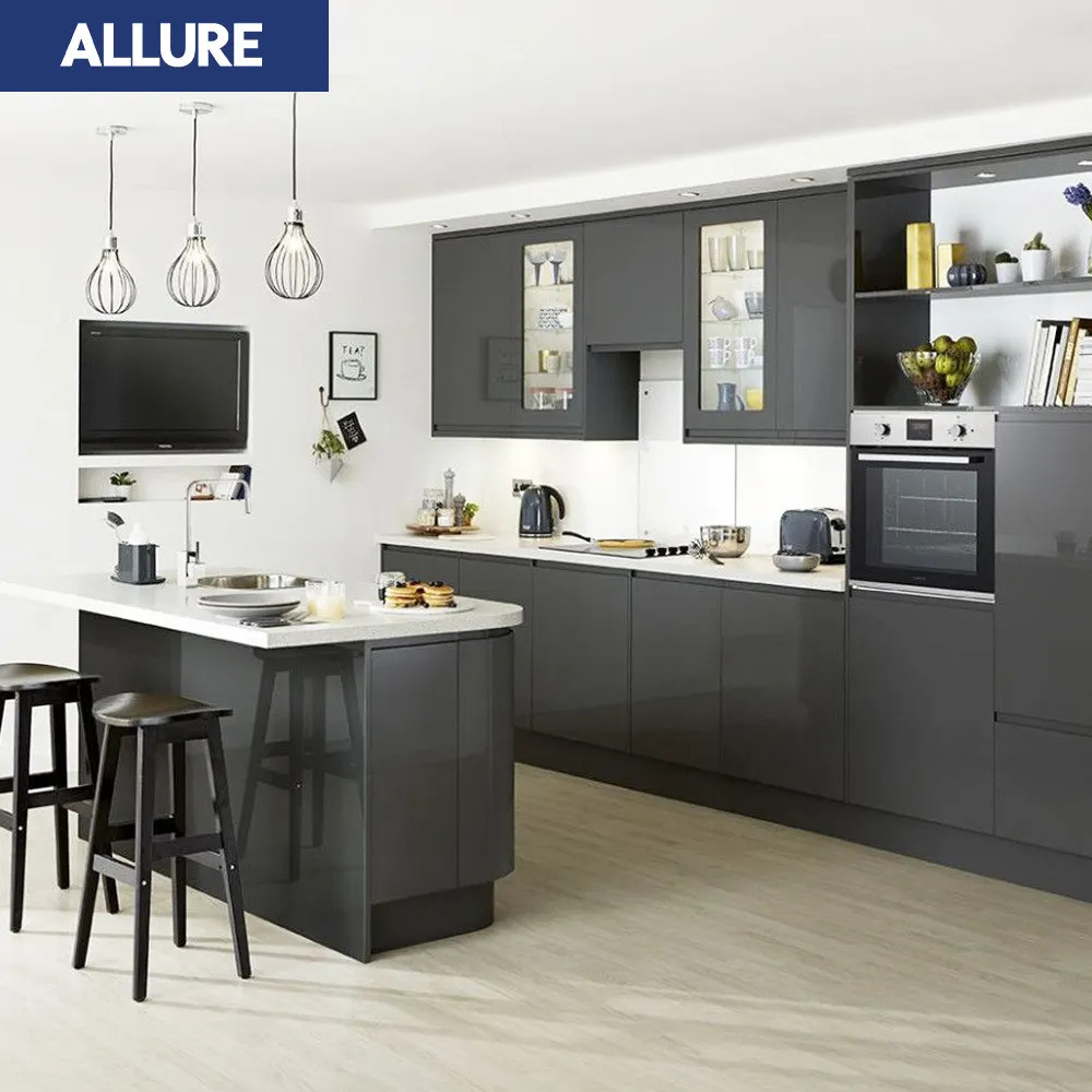 Allure Cheap Pantry Modular Cupboard Mini Complete Black Kitchen Cabinet Sets