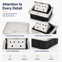 Prise de sol en alliage d'aluminium OEM 15A IP44 avec design escamotable pour usage en bureau en Arabie Saoudite, Émirats arabes unis, Russie