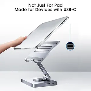 Aluminum Portable Foldable Tablet Stand 8 In 1 Dock Dual USB C Hub Stand Docking Station For I Pad With USB 3.0 Ports SD/TF