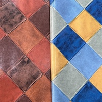 Tissu en cuir synthétique PVC 1,0 mm en gros avec imprimé patchwork à carreaux, idéal pour accessoires de sacs, équipements et coussins de chaise