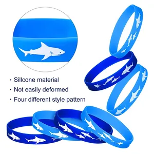 Wholesale Customizable Blue Silicone Rubber Swimming Pool Aquarium Shark Pattern Wristband Unique Enfant Personalised Wristband