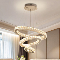 Lustre suspendu en forme de cercle, lampe de luxe moderne à LED en cristal triple pour salle à manger, salon, luminaire suspendu