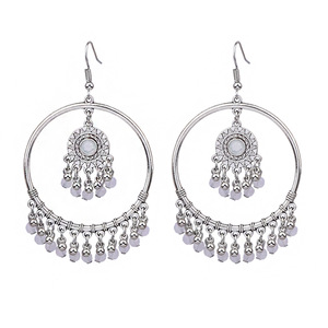 Bohemian <b>Hoop</b> Earrings Alloy Antique <b>Silver</b> Plated Imitation Pearl Women's Party Jewelry - Product Image 5