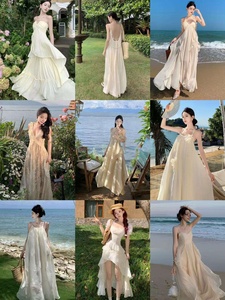 Vestido Maxi <span class=keywords><strong>de</strong></span> Verano para Mujer, Casual, <span class=keywords><strong>de</strong></span> <span class=keywords><strong>Encaje</strong></span>, Gasa, Floral, Cintura Natural, Diseño Tejido, Cuello Cuadrado Vintage, Venta al Por Mayor - Product Image 5