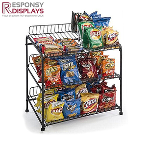 ชั้นวางสินค้าแบบตั้งพื้นโลหะแบบมืออาชีพที่ปรับแต่งได้ โครงสร้างมั่นคงสำหรับใช้ในซูเปอร์มาร์เก็ต/ร้านค้าปลีก สำหรับขนมขบเคี้ยวและบิสกิต - Product Image 5