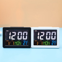 Réveil électronique de table à grand écran LCD couleur, avec affichage de la température, alarme, calendrier perpétuel, 24 heures, pour étudiants, bureau, salon