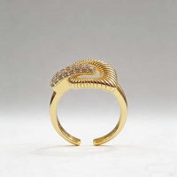 Bague en cuivre plaqué or avec chiffres romains de marque haut de gamme, couche imperméable de pierres de zircon