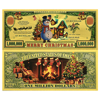 Billet de banque en or 24 carats Noël 2026, 1 000 000 USD, pièce de collection, cadeau de monnaie de Noël pour enfants, décoration familiale, 15x7cm, double face